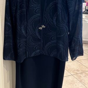 R&M Richards Navy Dress with Subtle Pattern